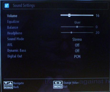 The equalizer menu settings can be changed manually only when the Equalizer Mode is in User mode. - Balance: This setting is used for emphasizing left or right speaker balance.