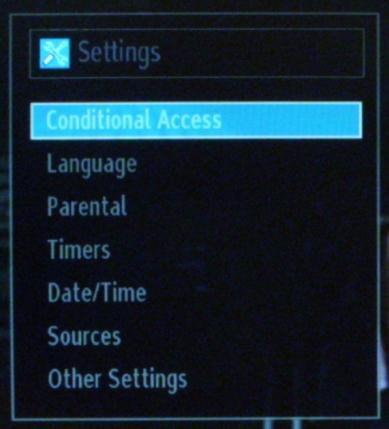 - Language: Configures language settings (-may change depending on the country selected) Preferred and current settings will be available.