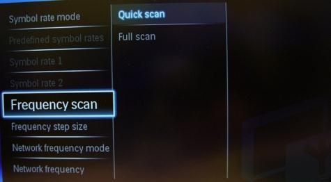 The Frequency scan contains two options: - Quick : this is a fast method to search channels but it might skip some channels (depending on the network).