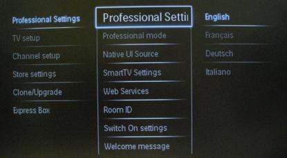 6. Professional Setup [Professional Settings] Select the Setup menu language to be in English,