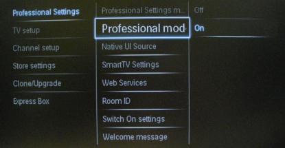[On]: All settings in the Professional Settings mode Setup menu are active.
