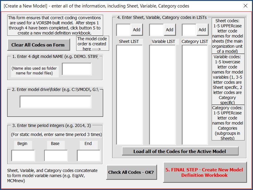 When planning a model, information for this form must be selected. When creating a model, this form must be filled out.