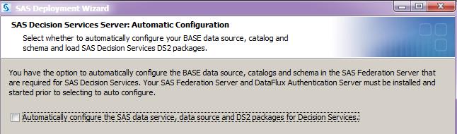 10 SAS Deployment Wizard Configuration Chapter 3 This dialog box allows you to select whether you want to configure the SAS Federation Server automatically.