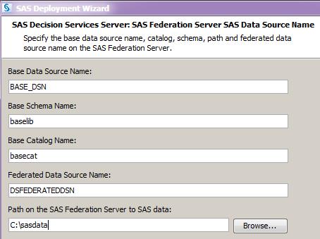 This dialog box allows you to specify the data service name and the data source name for your SAS data sets that will be