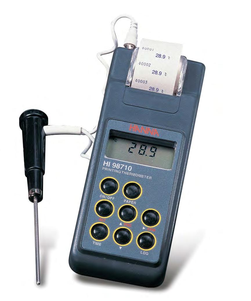 11 HI 98710 HI 98740 Printing Thermistor Thermometers with 1 or 4 Channels Economical Printing Thermometers with Backlit LCD For applications requiring documentation and high precision, HI 98710 and