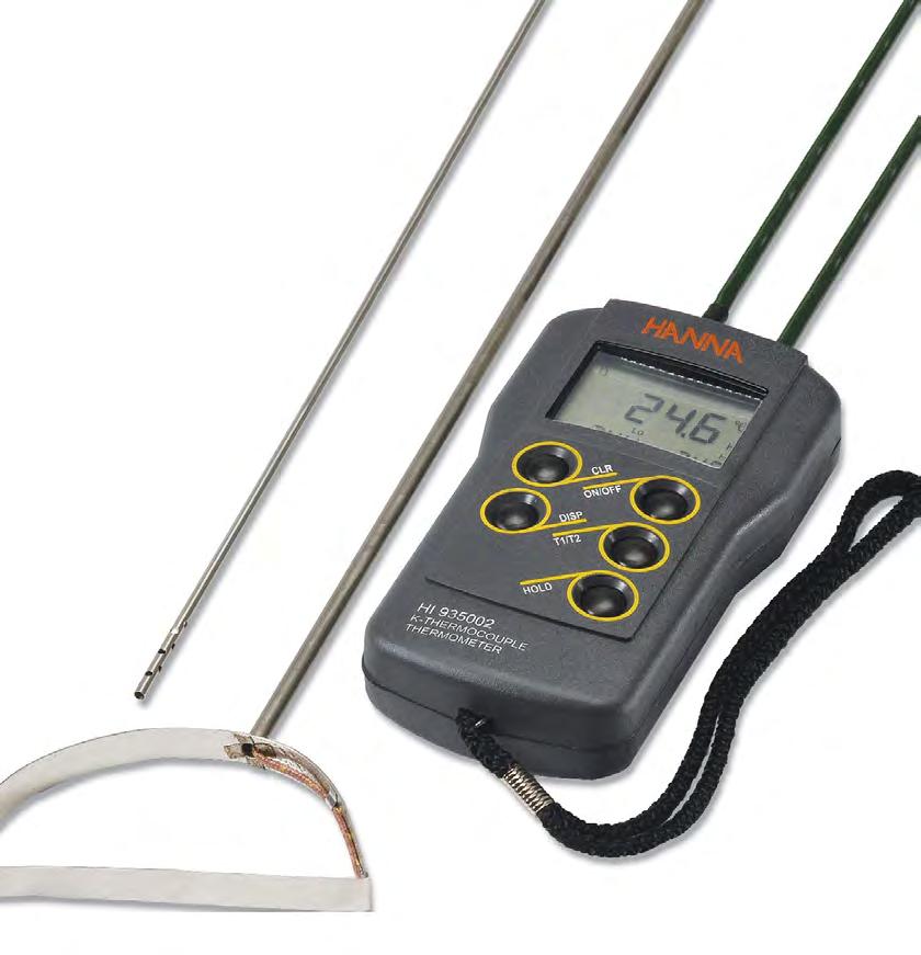 11 HI 935002 HI 935009 K-Type Thermocouple Thermometers Waterproof, 2-Channel Meters SPECIFICATIONS HI 935002 HI 935009 Range -50.0 to 199.9 C and 200 to 1350 C; -58.0 to 399.