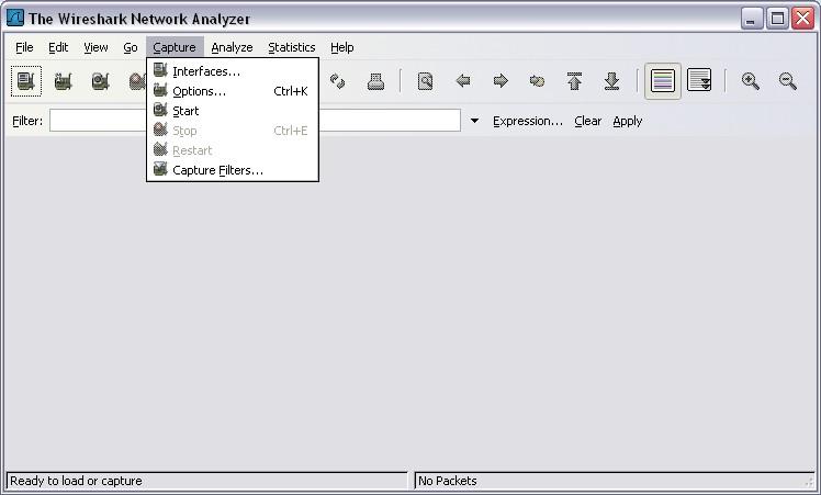 c. Launch Wireshark if it is not already open. If prompted for a password, enter discoverit. d. To start data capture, go to the Capture menu click Options.