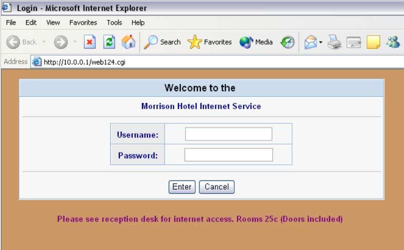Hotel / Airport Username & Password Because most Airport / Hotel Internet services are Pay for time type services you may need to also complete an extra log-in screen with a username and password