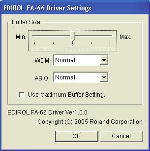 Software settings FA-66 Driver Settings dialog box (Windows) fig.control-icon.eps There is no FA-66 Driver Settings dialog box on Macintosh. Make settings from within your software.