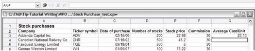 10 Click the first cell of the Number of stocks column (Cell D3), and press Enter to perform the calculation.