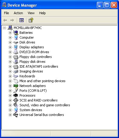 Device Manager The device manager allows you to explore the hardware features of you system.