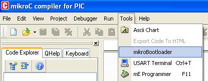 6. Under Tool menu, select mikrobootloader. Figure 4.2 Select mikrobootloader 7. Click Connect.
