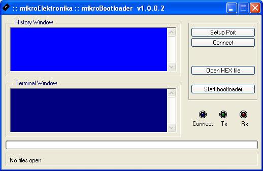 and then click Start bootloader to download your program into the PIC. Figure 4.3 mikrobootloader menu 8.