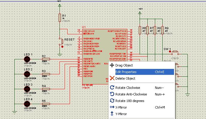5. To run the simulation, you need to load the hex file first by right-clicking on the microcontroller and then click edit