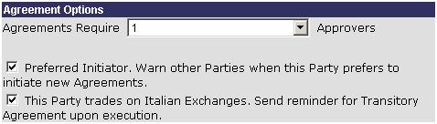 6.2.2 Agreement Options Access the Party - Details page and use the Agreement Options panel, as shown below.