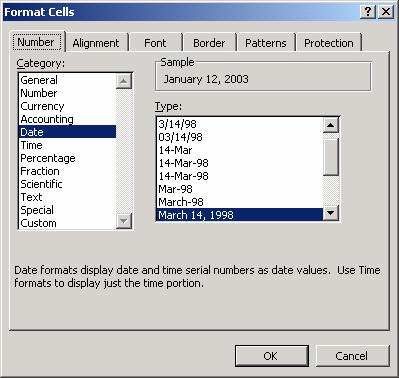 Figure 7. The number tab of the format cells dialog box. The Number tab of the Format Cells dialog box displays 12 categories of number formats from which to choose.