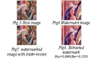 The results show that there are no perceptibly visual degradations on the watermarked image shown in Figure 7 with a PSNR of 46.6596dB.