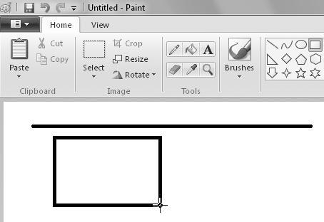 Draw a Box 7. Click the Rectangle tool. 8. Point to a place anywhere on the white area.