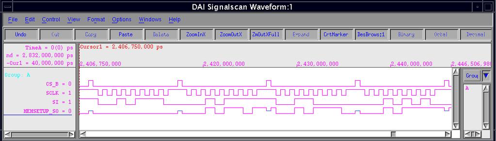 2.3 SPI Waveforms for Data Transfer in Anadigm Devices Below are two waveforms taken directly from simulations of data transfer to an Anadigm device.