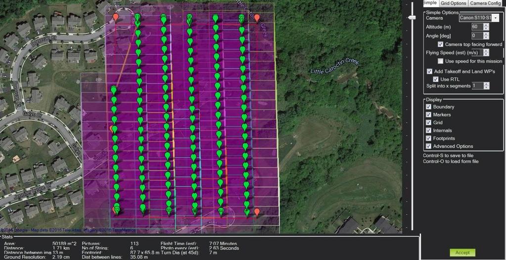 This opens the survey planning tool which is populated with flight lines created from settings used for the last planned mission (Figure 3).