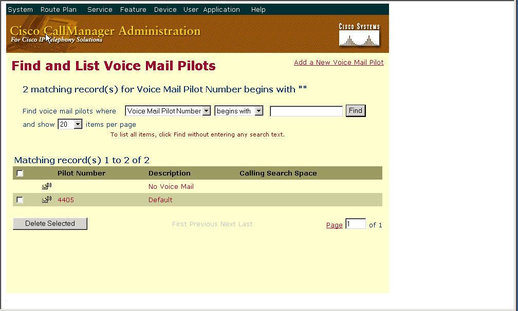 17. Enter the Voice Mail Pilot number matching the Hunt Pilot number previously