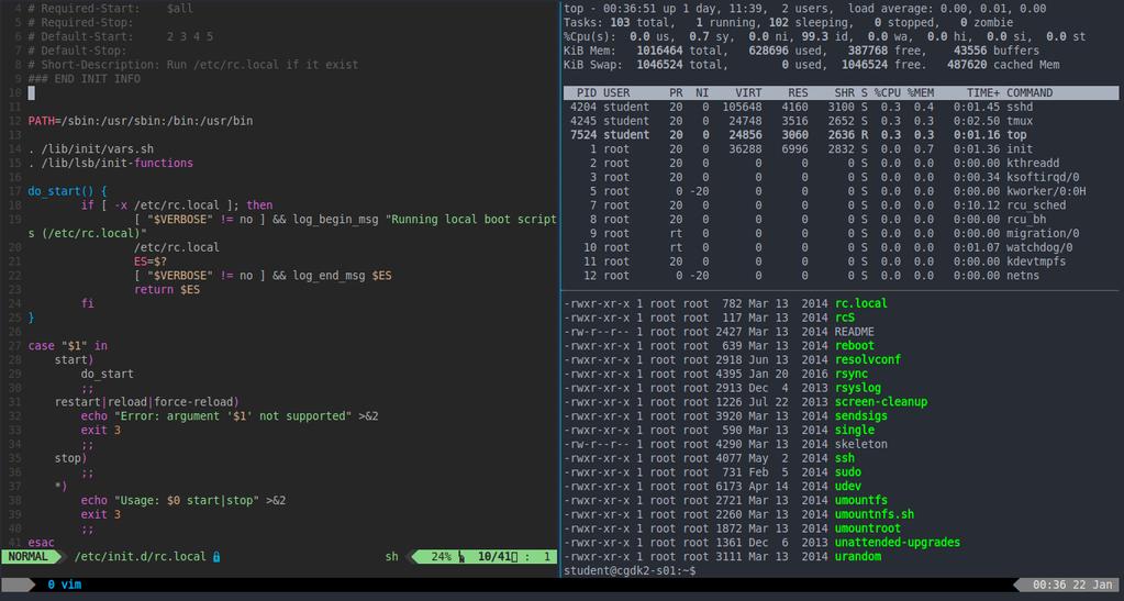 Advanced use of the terminal: tmux [Optional] tmux terminal multiplexer create sessions, attach and detach from a session, leaving it running exactly as it was create multiple windows create multiple
