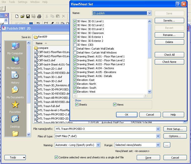 Publishing from Revit Architecture 1. In Revit Architecture 2009, select File>Open > select a file. 2. Make sure you are in the Default 3D view. This view will be an initial view within Design Review.