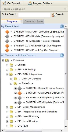 5. Navigate to the BP - CRM Integrations folder then open the Salesforce folder. 6. Locate the CRM Update program you have selected.