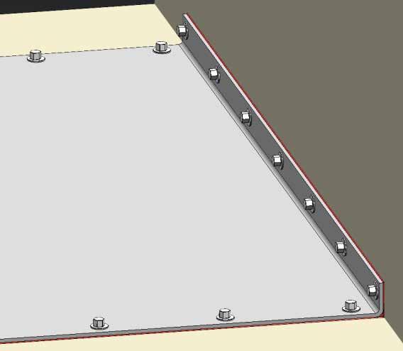 Board Seaming Bending Composite Sheet for Corner Applications Hilti CFS-COS Composite Sheet bent 2 minimum on wall.
