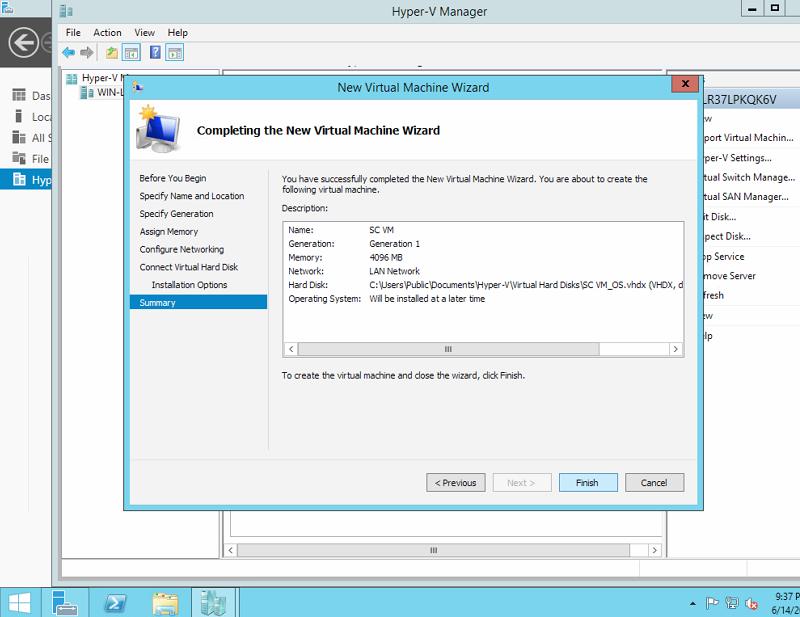 9) Review the New Virtual Machine Wizard settings, and