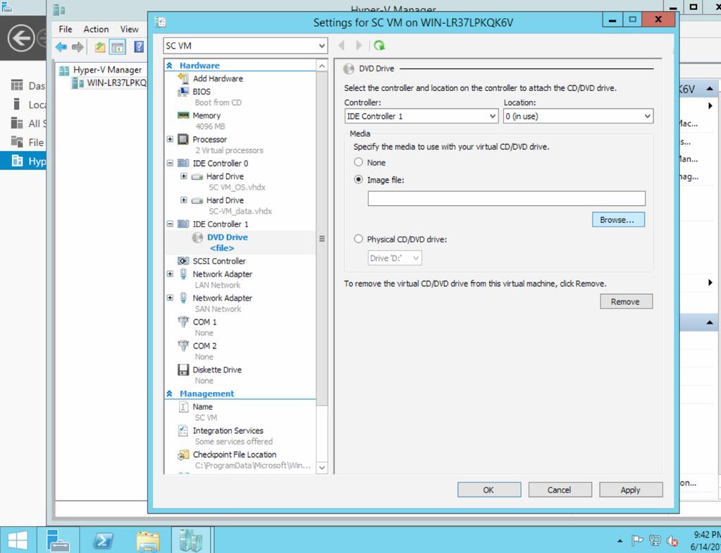 19) A new Hyper-V Virtual Machine Connection window will appear for the new SCVM.