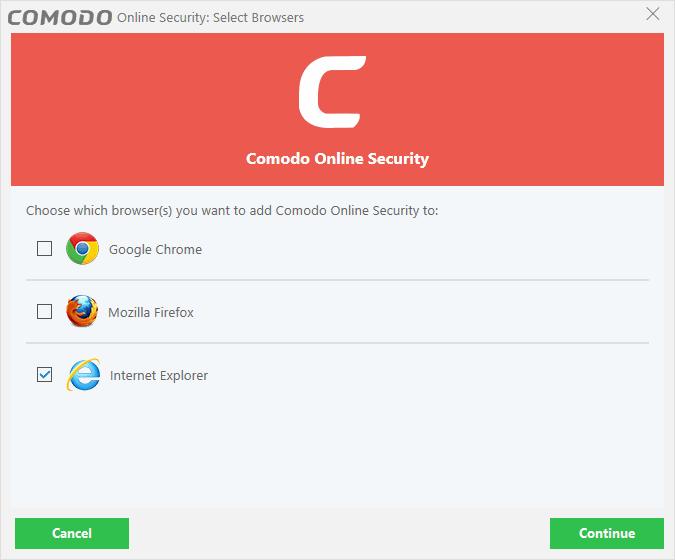 Click 'Continue' Comodo Online Security User Guide
