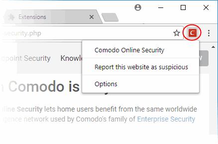 the navigation bar. Click the 'C' icon to reveal the follow options: Comodo Online Security - Opens the COS web-page at https://antivirus.comodo.com/online-security.php.