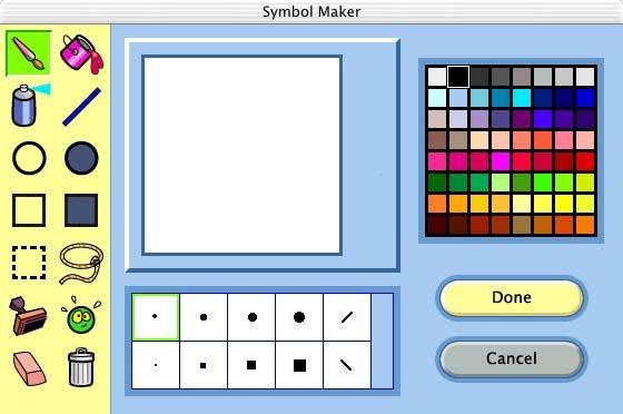 Click a tool to select it. Draw on the canvas. Click a color for the selected tool. Click a nib to define the shape and width of the line. Click to add the drawing to the diagram.