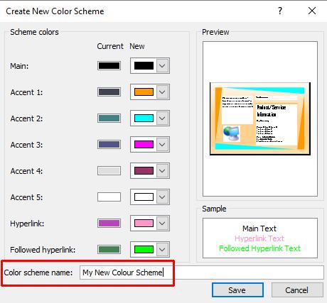 Microsoft Publisher 2016 Foundation - Page 101 Select your colors from the New drop down list for any of the options.