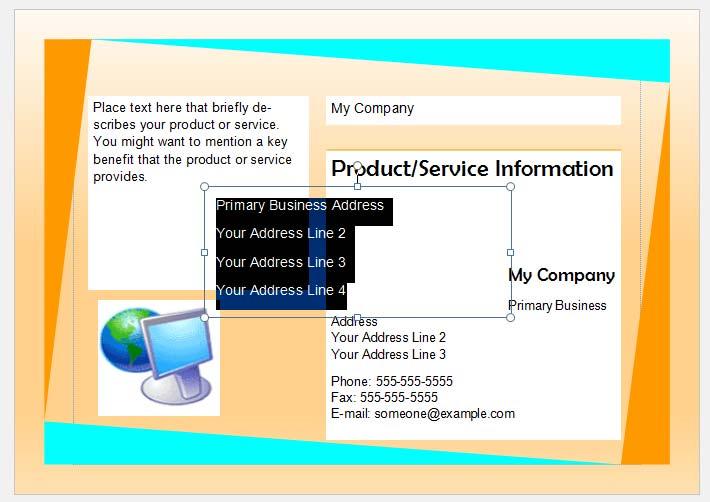 Microsoft Publisher 2016 Foundation - Page 107 This will insert the selected business information into your publication. You will need to re-size and re-position the information.