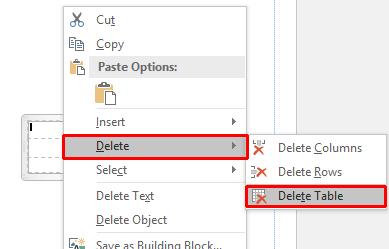 Deleting tables To delete a table, right-click on the table you have just created and from the pop-up menu displayed, select the Delete command.