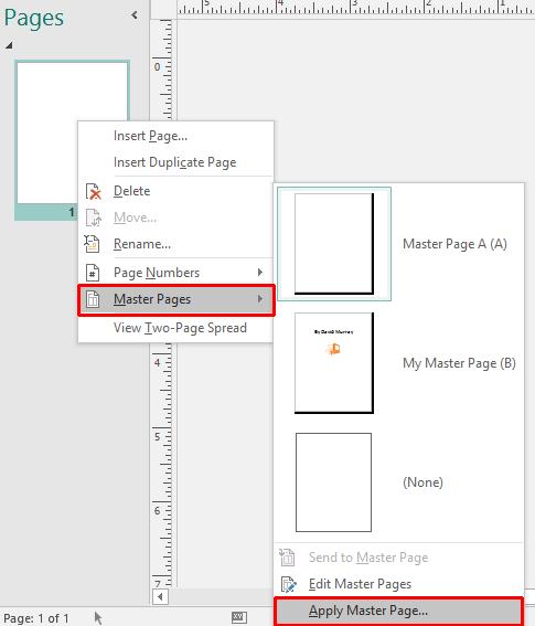 Microsoft Publisher 2016 Foundation - Page 128 This will display the Apply Master Page dialog box.