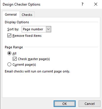 To set the options for the Design Checker, click on the Design Checker Options command at the bottom of the Design Checker task pane.