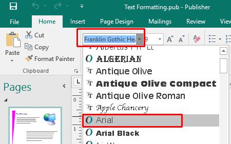 Microsoft Publisher 2016 Foundation - Page 26 Select the required font type.