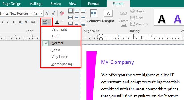 Microsoft Publisher 2016 Foundation - Page 40 Click on the Home tab and select the Character