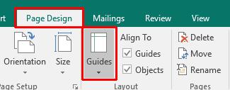 To create a vertical guide, position the mouse pointer over the vertical ruler until you see the pointer change  The Layout guides dialog box The Layout Guides dialog box provides options for the