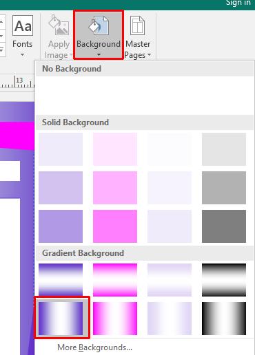 Microsoft Publisher 2016 Foundation - Page 95 You can also click on the More Backgrounds command, which will open the Fill Effects dialog box.