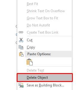Microsoft Publisher 2016 Foundation - Page 109 Deleting a text box To delete a text box, right-click on a text box. From the pop-up menu displayed, click on the Delete Object command.