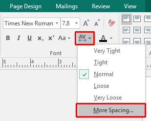 For more options click on the More Spacing command.