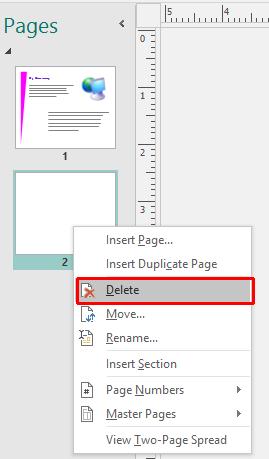 Microsoft Publisher 2016 Foundation - Page 52 Deleting pages To delete a page right-click on the page in the Page Navigation pane at the left of the Publisher window, i.e. right-click on page 1.