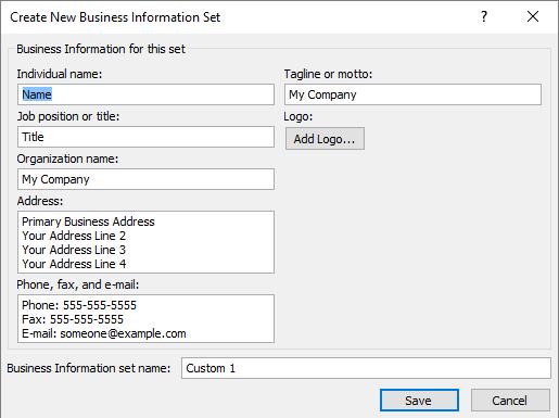 Microsoft Publisher 2016 Foundation - Page 96 Creating a new Business Information Set To create your business information, click on the Edit Business Information command that is displayed at the