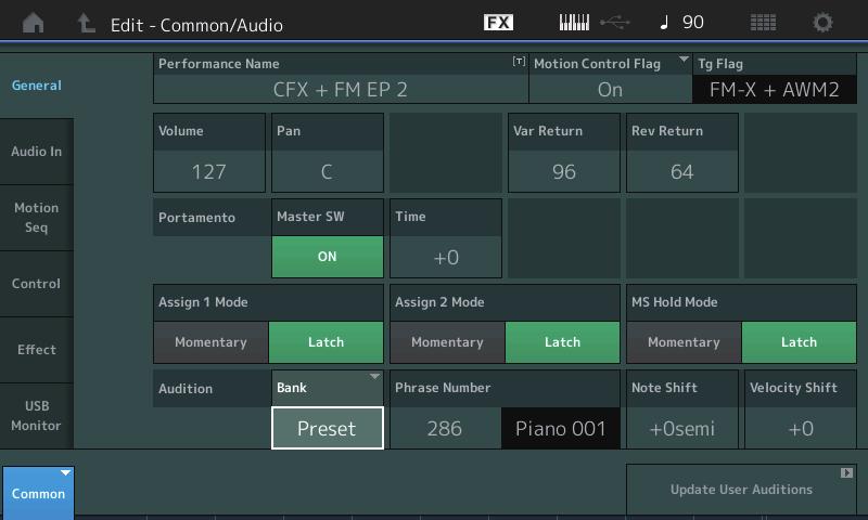Common/Audio Edit (Common/Audio) General You can now create User Audition Phrases.