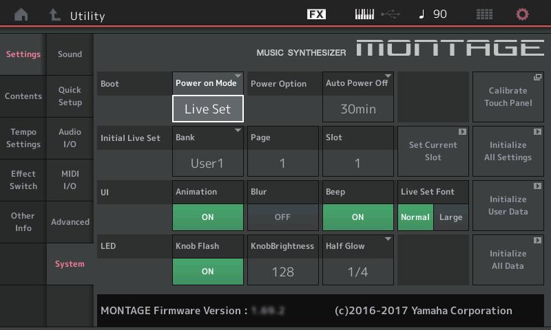 Utility Settings System Added the capability for Live Set slot to be selected as a startup display.