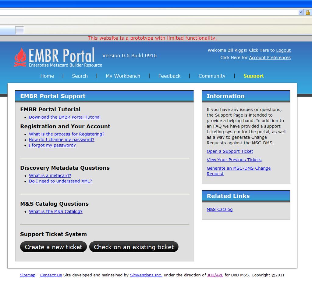 EMBR Portal GUI and Functions: Overview Login and registration An online support system enables users to submit trouble tickets and seek assistance on using the